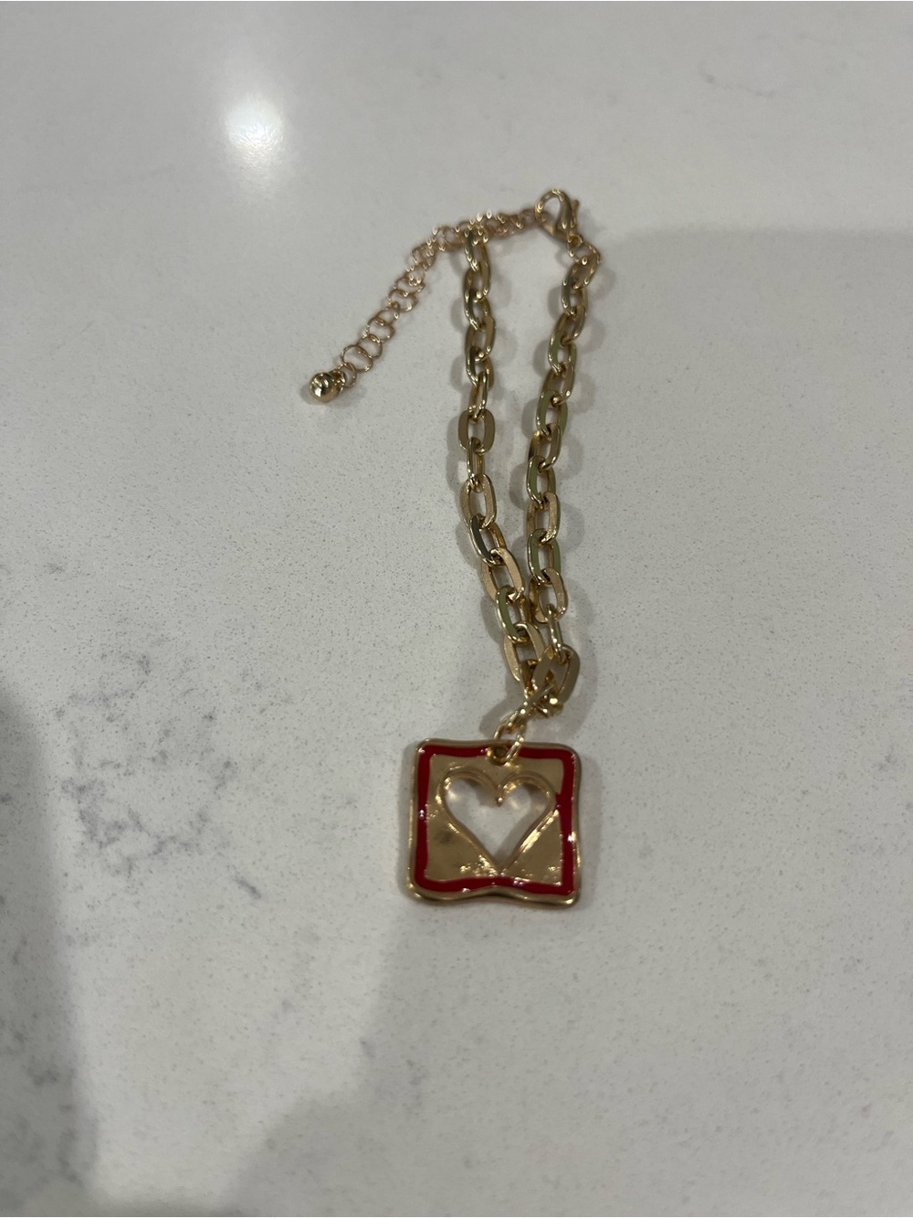 Gold Chain Bracelet with Red Enamel Heart Charm